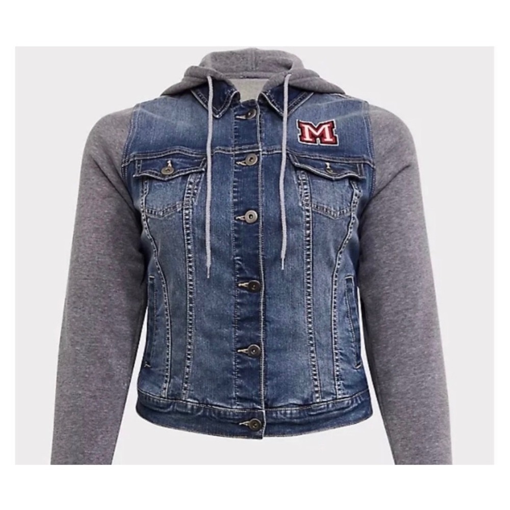 Disney Mickey Mouse Denim Jacket 2 Blue Gray Varsity Hooded Jacket Preloved